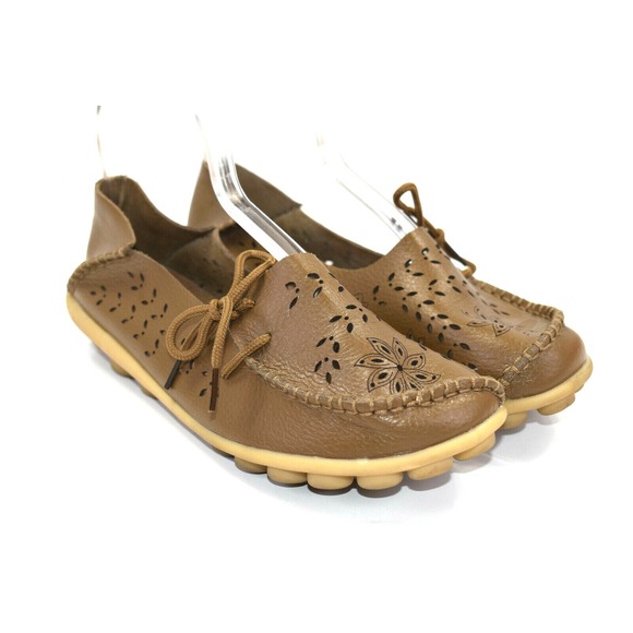 Socofy Shoes - Socofy Women's Brown Leather Slip On Loafers Driving Shoes Mocassins flats US‎ 9